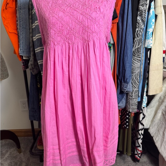 Free People Vibrant Pink Textured Dress Size Large Fully Lined Sleeveless - Picture 4 of 16
